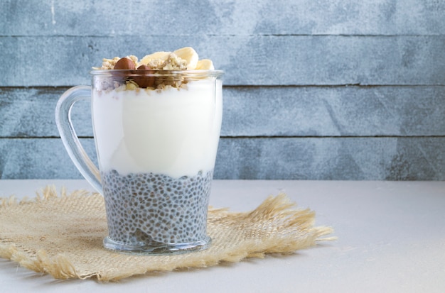 Natural yogurt with Chia seeds and muesli.