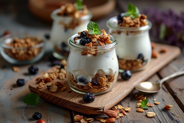 Natural yogurt with fruits for a healthy breakfast