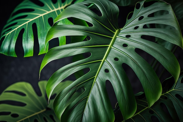 Natural young green leaves of the monstera deliciosa