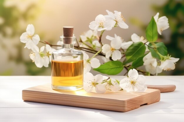 Naturally Beautiful Exploring the Versatility of Cosmetic Aroma and Massage Oil on a Wooden Palle