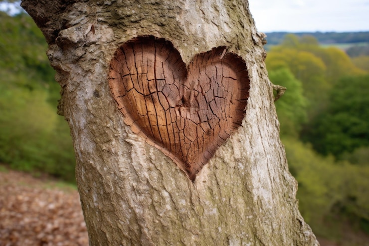 Photo a naturally shaped heart imprinted on the bark of an old oak