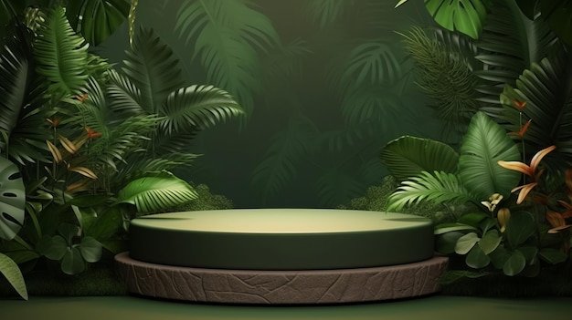Платформа продуктов природы 3D зеленая джунгли листья растений фон сцены сада Тропическая красота