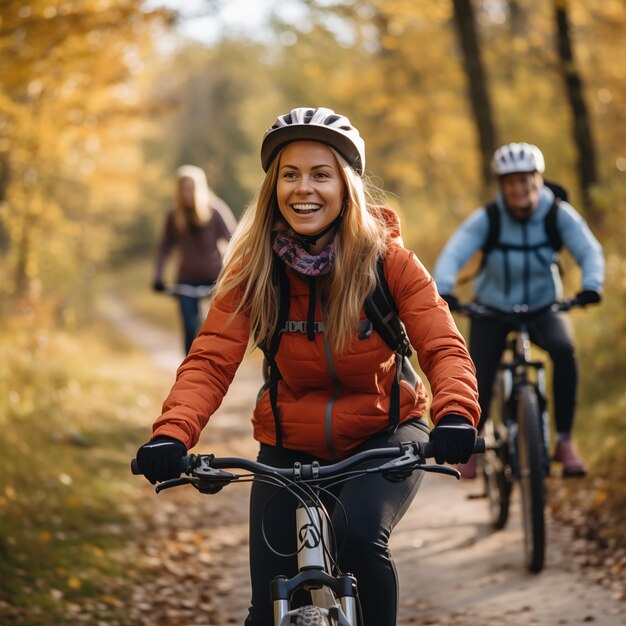 Foto avventura natura gente escursioni a piedi e in bicicletta