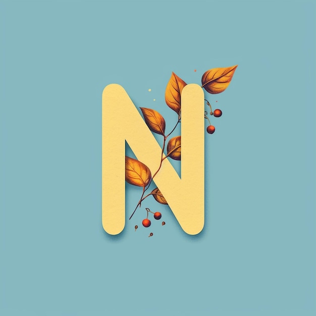 Photo nature alphabet letter n with autumn leaves and berries vector illustration