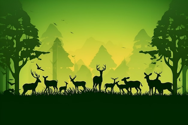 Природа и животные с силуэтом зеленого фона День Земли спасти дикую природу