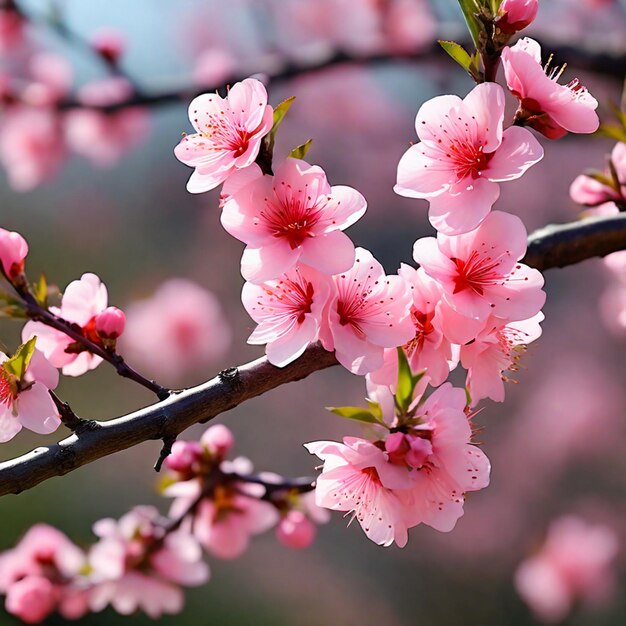 Nature background Blossoming branch of tree Bright colorful spring flowers