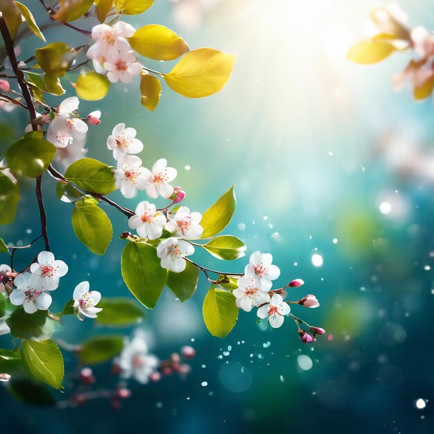 Nature background Blossoming branch of tree Bright colorful spring flowers