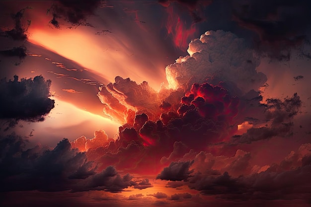 Nature background Dramatic clouds on the sky in red colors