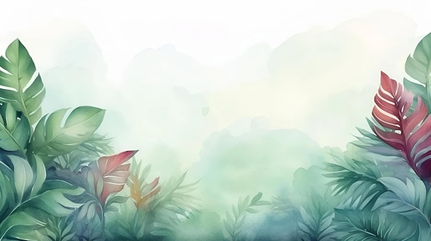 Photo nature background foliage with watercolor style