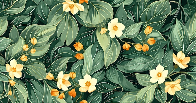 Nature background of leaves and flowers