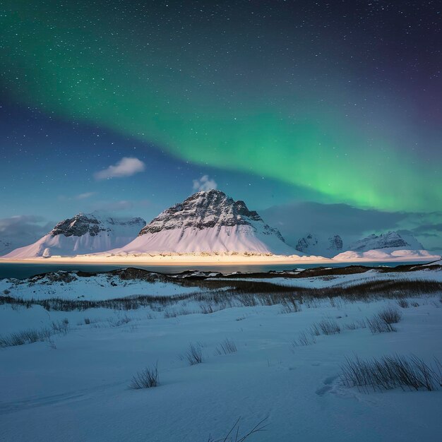 Nature background northern lights over snowy Greenland