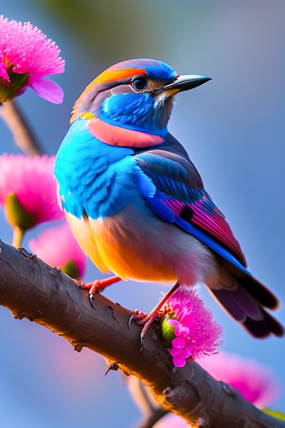 Природа красивых птиц на дереве от генератора Ai