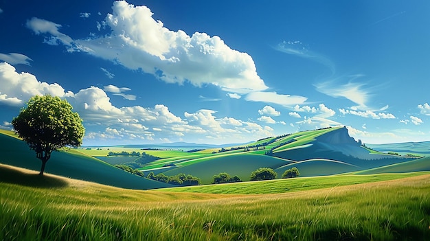 Foto bellezza della natura cielo blu e paesaggio verde ai generativo