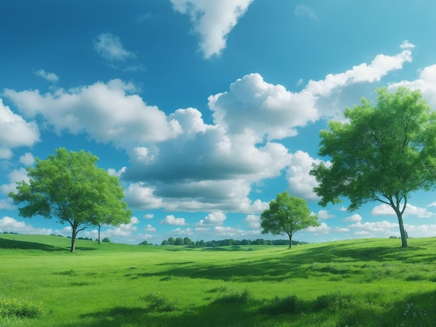 Nature beauty blue sky and green landscape generative ai