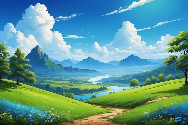 Foto bellezza della natura cielo blu e paesaggio verde