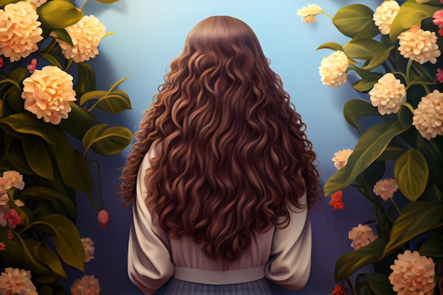 Nature beauty female curly hair care illustration Generative AI