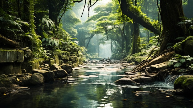 Nature beauty in motion a tropical rainforest smooth rapid flowing