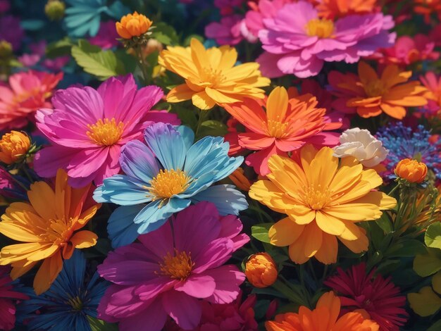 Nature beauty in summer through multi colored flowers generative ai