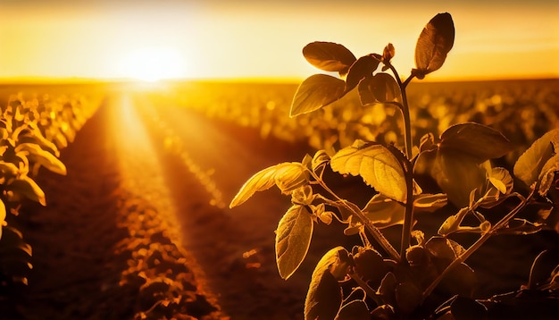 Nature beauty Sun sets over idyllic farmland generative AI