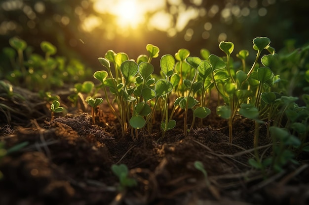 Nature blooming green shoots and tender leaves rise generative IA