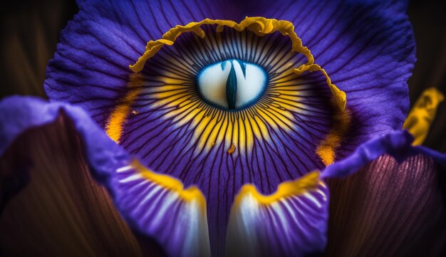 AIによって生成された1つの花の自然の青と紫の美しさ