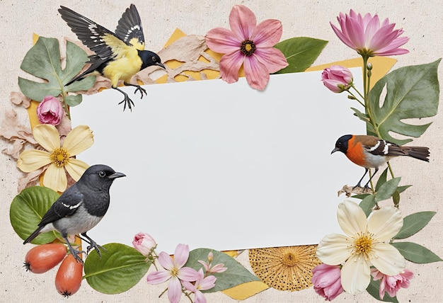 nature collage with birds and flowers
