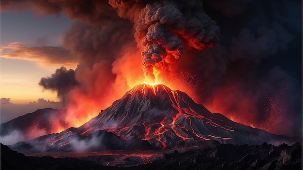 Photo nature disaster active volcano and eruption impact