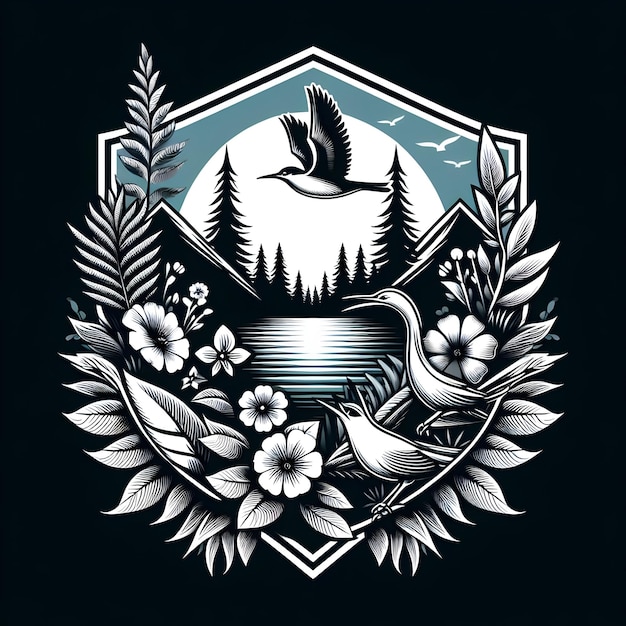 Foto emblema natura patch t-shirt illustrazione arte paesaggio