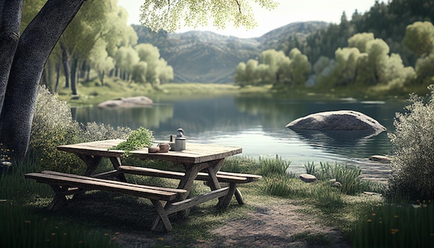 Nature Escape A Serene Picnic Spot Surrounded Generative AI