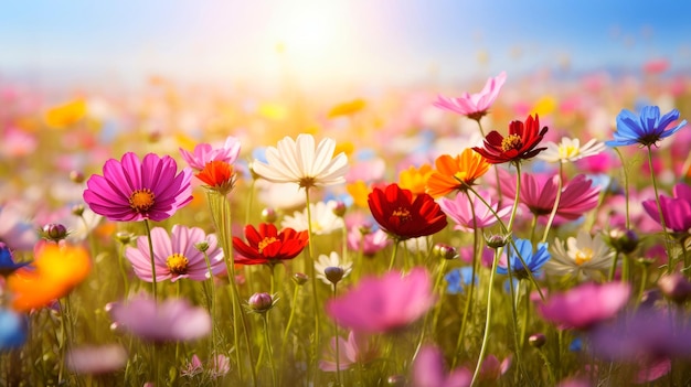 自然の花の背景は夏の初めに 色とりどりの自然の春の風景