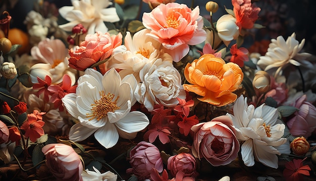 Природная цветочная красота в ярком букете — подарок элегантности, созданный искусственным интеллектом.