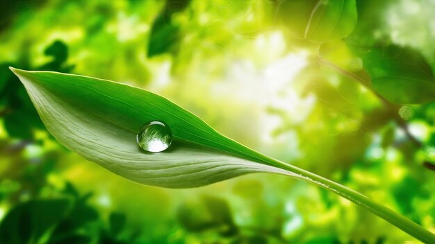 Nature of fresh green leaf on blurred greenery background