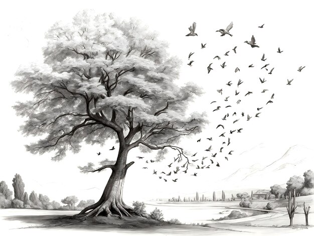 Foto un giardino naturale con l'immagine dell'uccello dell'albero