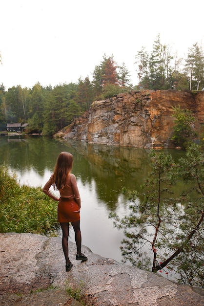 Nature and a girl near a big beautiful career