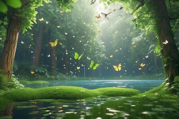 Nature green forest let go butterflies nature grass lake rain