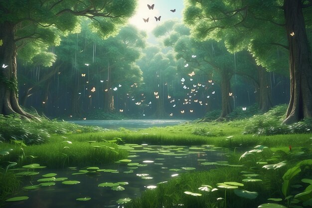 Nature green forest let go butterflies nature grass lake rain