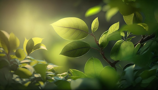 Природа зеленого листа в саду летом под солнечным светом Generative ai