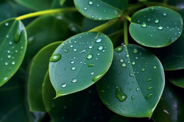 Nature Green Leaves with Raindrop Background Created with Generative AI Tools