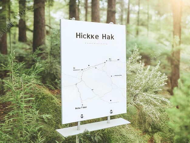 Nature Hike Trail Map Signage Mockup with blank white empty space for placing your design