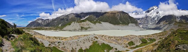 Nature of Hooker valley in New Zealand