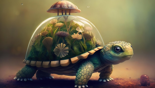 Nature illustration of animal flower and plant Nature illustration of animal flower and plant a cute turtle