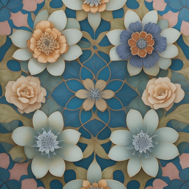 Nature inspired elegance tile pattern image stylized flower shapes generated by Ai