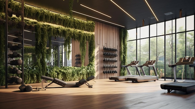 Photo a nature inspired gym design that integrates living