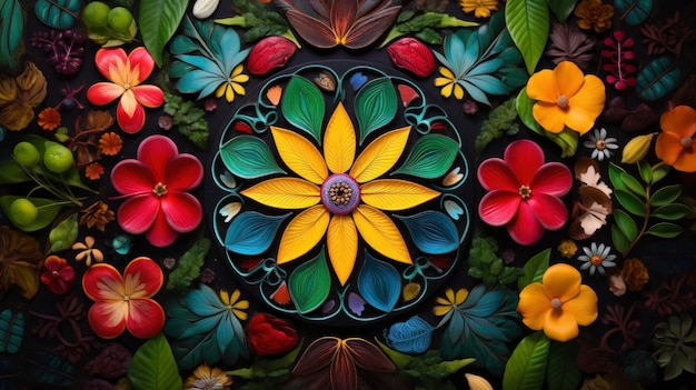 Photo nature inspired patterns in a mandala created with generative ai technology