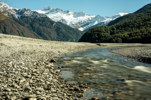 Nature at its best as seen in untouched river scenery nestled under the Southern alps