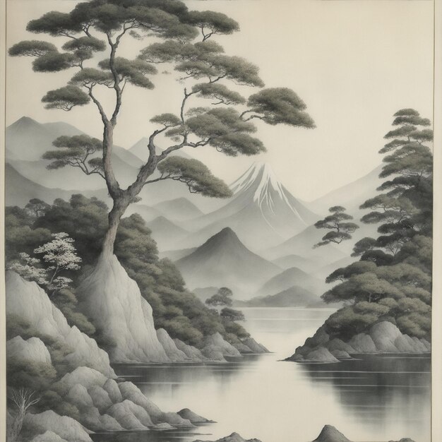 사진 일본 자연 잉크 미술품