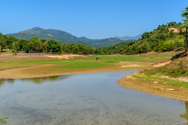 Nature lake with landscape Namngum Dam Vientiane laos