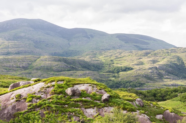 nature and landscape concept - view to Killarney National Park hills in ireland