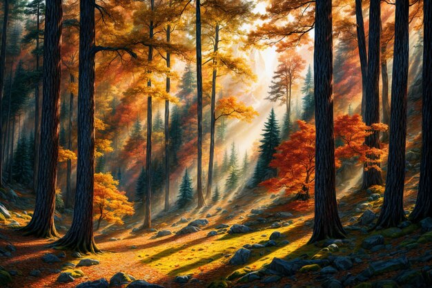 Photo nature landscape of forest painting generative ai illustrations
