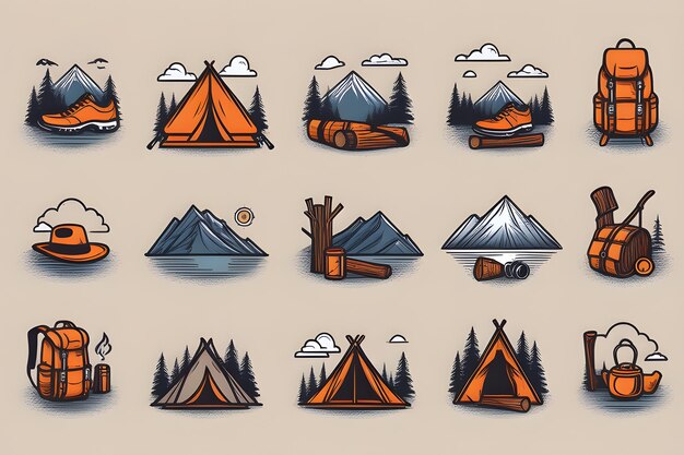 Nature landscape hiker icons set Playground AI platform